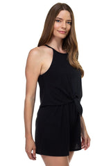 Sleeveless Ribbed Front Tie Romper