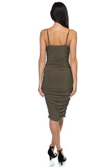 Sleeveless Ruched Belted Midi Dress