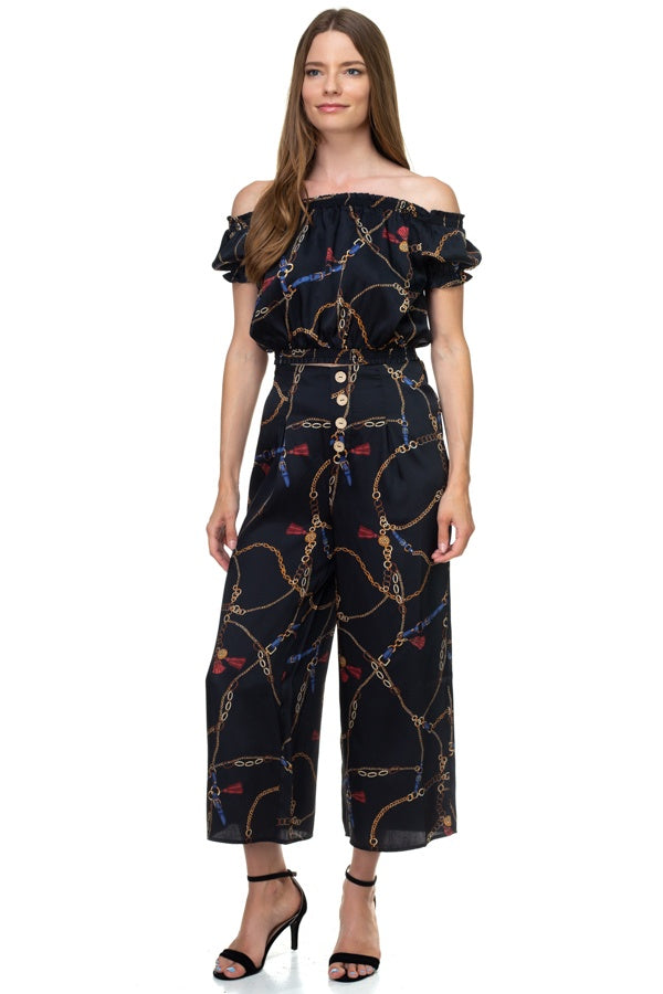 Smocked Off Shoulder Top & Button Pants Set