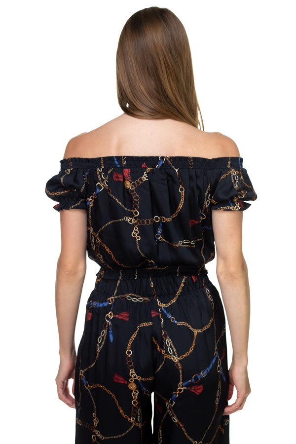 Smocked Off Shoulder Top & Button Pants Set