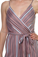 Sleeveless Stripe Waist Tie Jumpsuit