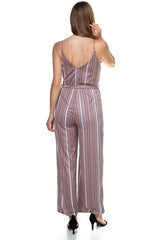 Sleeveless Stripe Waist Tie Jumpsuit