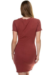 Ribbed Button Trim Mini Dress