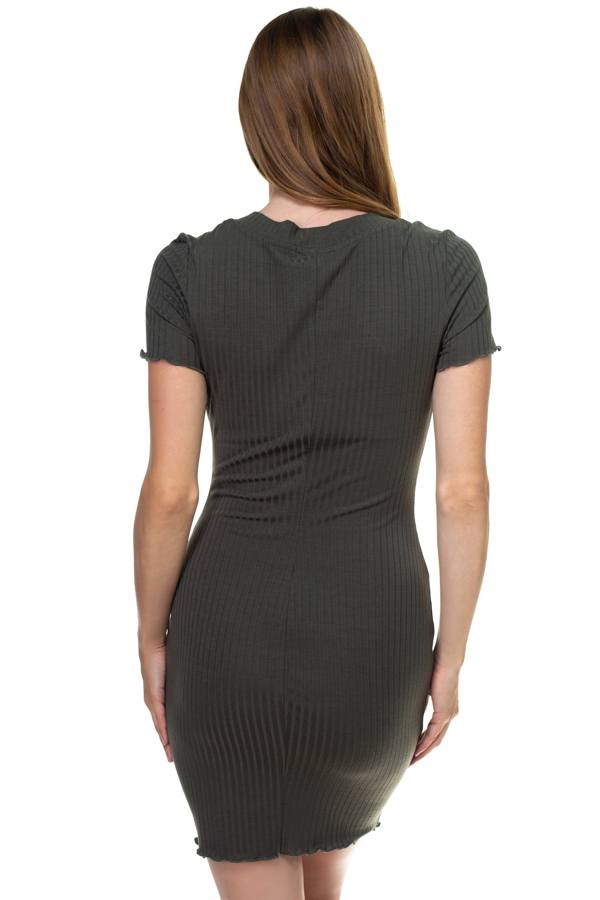 Ribbed Button Trim Mini Dress