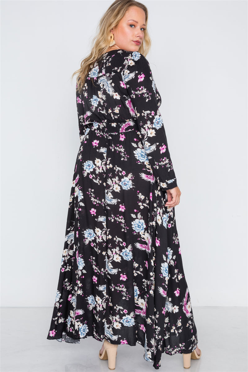 Plus Size  Floral Print Button Down Maxi Dress