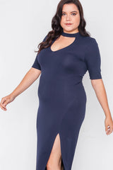 Plus Size Site Slit Mock Neck Maxi Dress