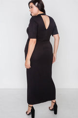 Plus Size Site Slit Mock Neck Maxi Dress