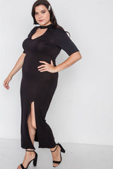 Plus Size Site Slit Mock Neck Maxi Dress