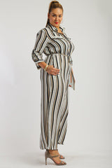 Stripe, Full Length Button Down Shirt Dress