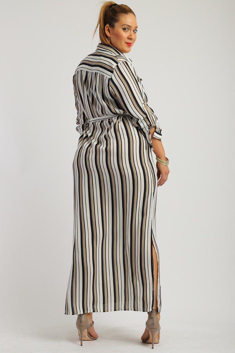 Stripe, Full Length Button Down Shirt Dress