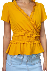 Shirring Ruffle Cropped Top