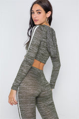 Green Heathered Crop Top Legging Two Piece Set