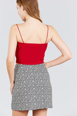 Button Down Elastic Strap Tube Rayon Spandex Rib Knit Top