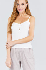 Front Button Down Detail Rayon Spandex Rib Cami Knit Top