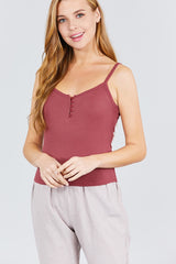 Front Button Down Detail Rayon Spandex Rib Cami Knit Top