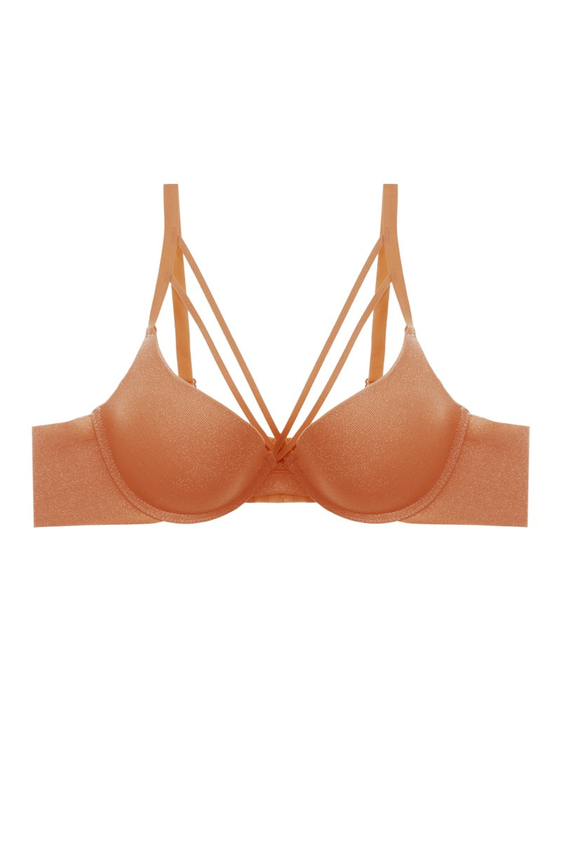 Glittery Fabric Strap Cross Front Bra
