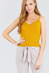 V-neck W/snap Button Detail Cami Rayon Spandex Heavy Rib Knit Top