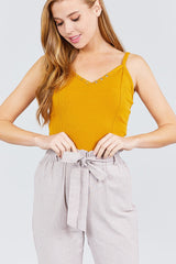V-neck W/snap Button Detail Cami Rayon Spandex Heavy Rib Knit Top
