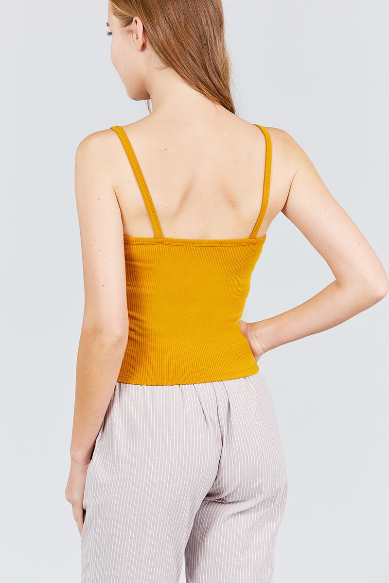 V-neck W/snap Button Detail Cami Rayon Spandex Heavy Rib Knit Top