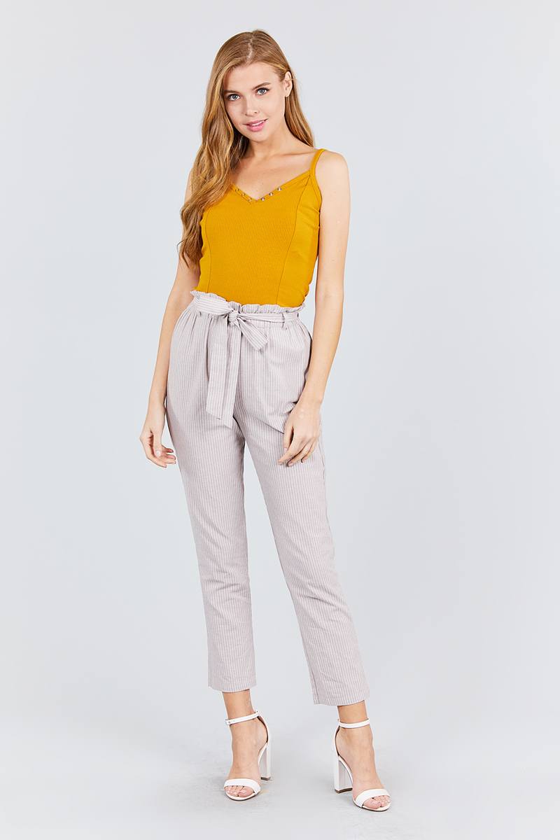 V-neck W/snap Button Detail Cami Rayon Spandex Heavy Rib Knit Top