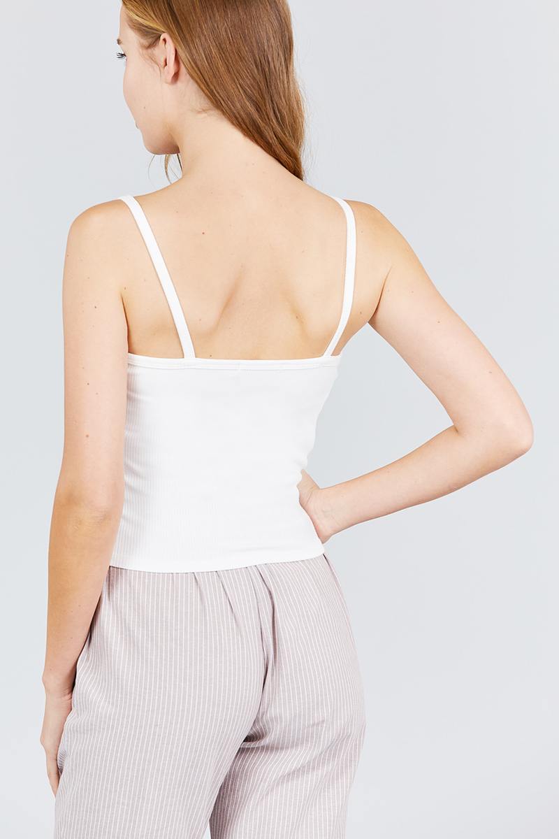 V-neck W/snap Button Detail Cami Rayon Spandex Heavy Rib Knit Top