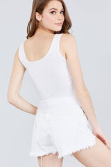 Double Scoop Neck Color Block Knit Tank Top