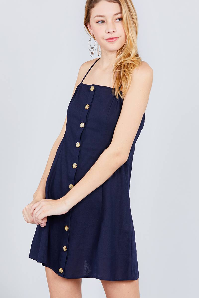 Button Down Cami Linen Mini Dress