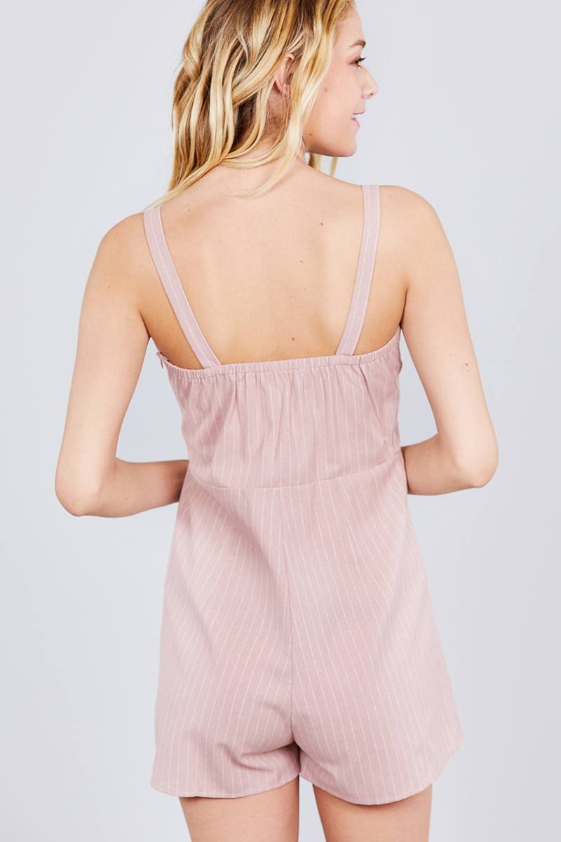 Button Down Yarn Dye Stripe Cami Linen Romper