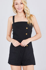 Button Down Yarn Dye Stripe Cami Linen Romper