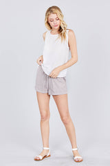 Sleeveless Round Neck Back Button Detail Woven Top