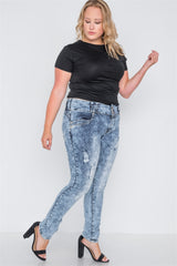 Plus Size Dark Denim Distressed Skinny Jeans