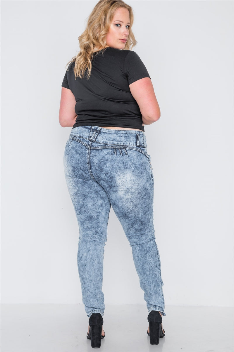 Plus Size Dark Denim Distressed Skinny Jeans