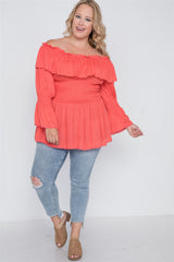 Plus Size Off-the-shoulder Flounce Top