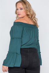 Plus Size Off-the-shoulders Bell Sleeve Top