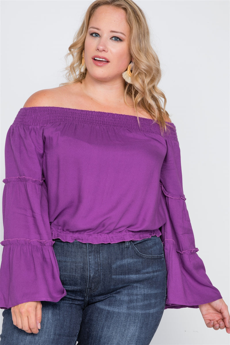 Plus Size Off-the-shoulders Bell Sleeve Top