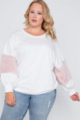 Plus Size Faux Fur Pink Sleeves Sweater