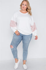 Plus Size Faux Fur Pink Sleeves Sweater