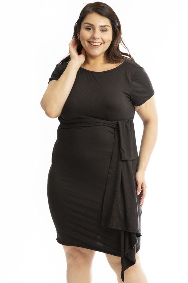 Solid Midi Length Silhouette Short Sleeve Dress