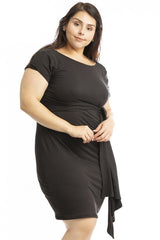 Solid Midi Length Silhouette Short Sleeve Dress