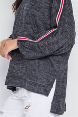 Charcoal Contrast Trim Stripe Sleeves Sweater