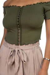 Hook & Eye Ribbed Off The Shoulder Top
