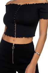 Hook & Eye Ribbed Off The Shoulder Top