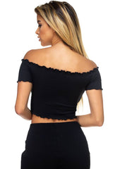 Hook & Eye Ribbed Off The Shoulder Top