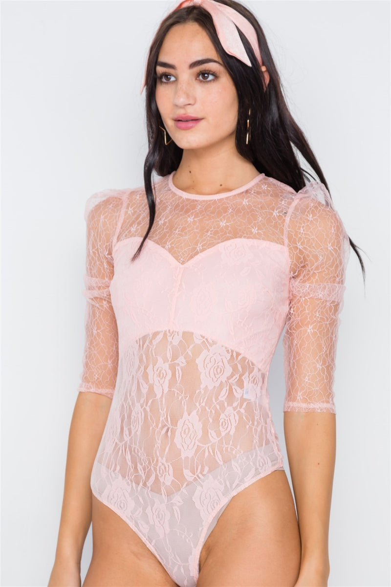 Floral Lace Combo Sheer Evening Bodysuit