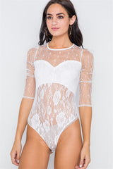 Floral Lace Combo Sheer Evening Bodysuit