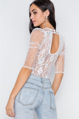 Floral Lace Combo Sheer Evening Bodysuit