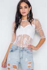 Floral Lace Combo Sheer Evening Bodysuit