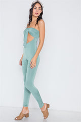 Front Tie Cut Out Skinny Leg Jumpsuit