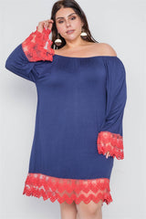 Plus Size Off-the-shoulder Lace Hem Dress