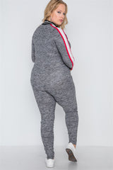 Plus Size Grey Heathered Color Block Jumpsuit